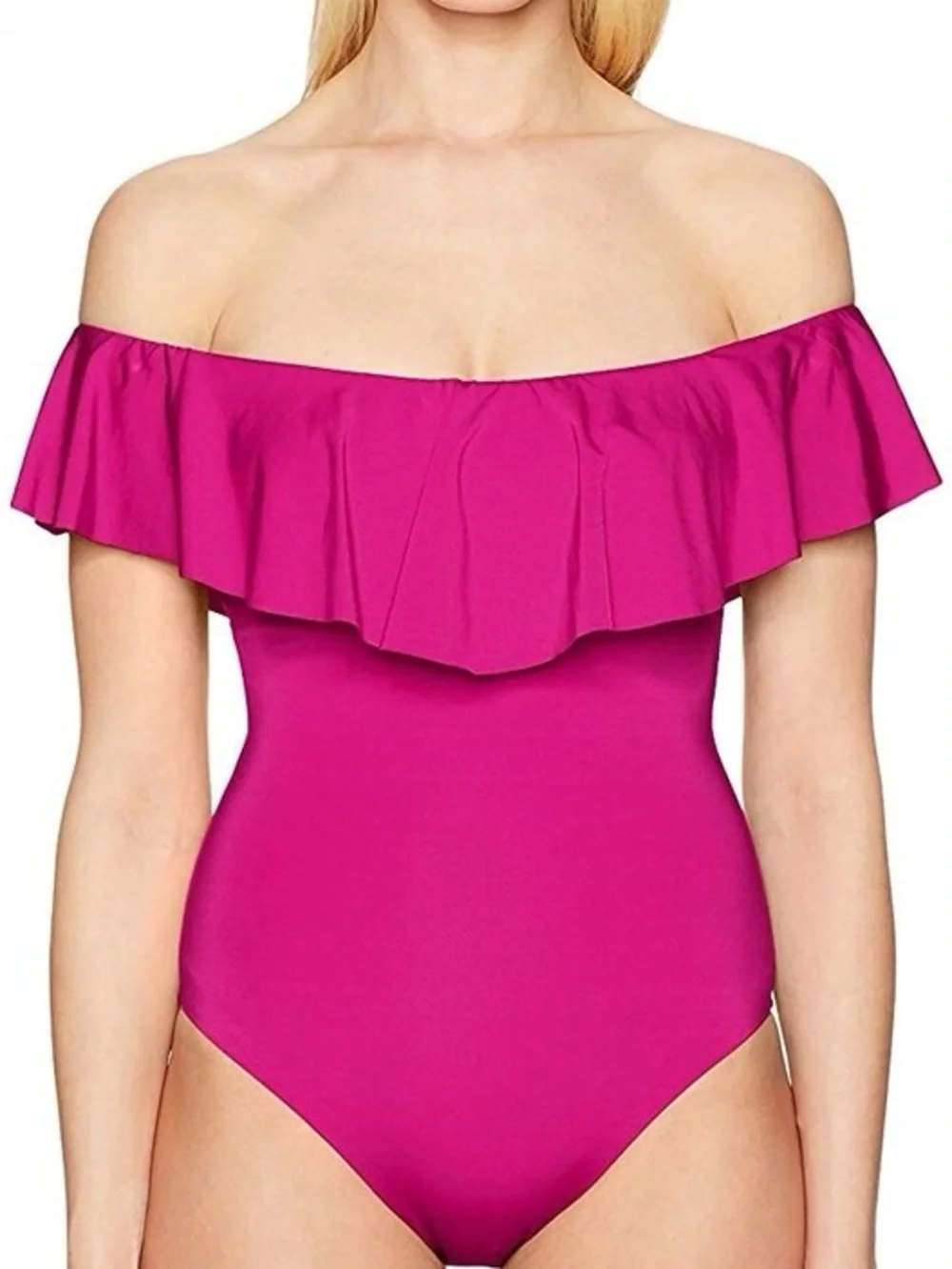 Trina Turk Fuchsia Off-Shoulder Ruffle One-Piece Swimsuit